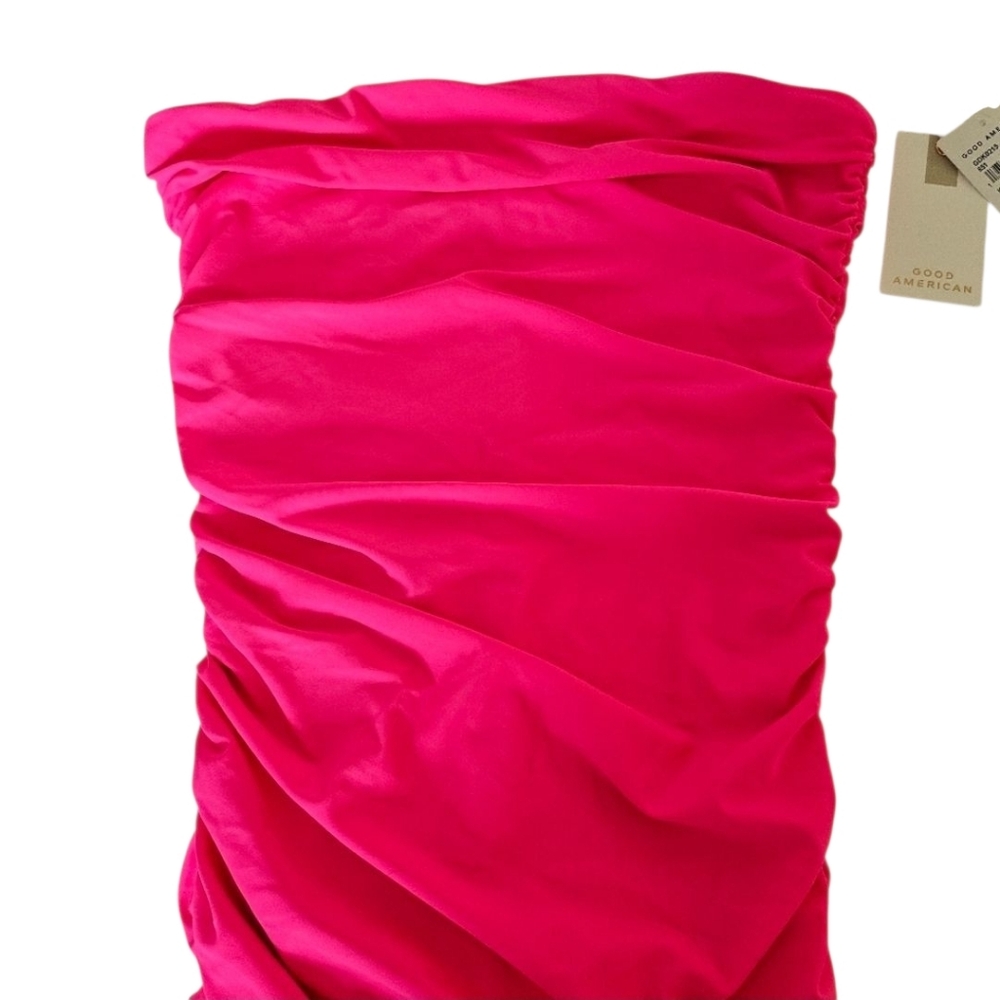 Good American Sexy Ruched Strapless Bodycon Tube Maxi Dress, Knockout Pink Sz 1 - Picture 7 of 10